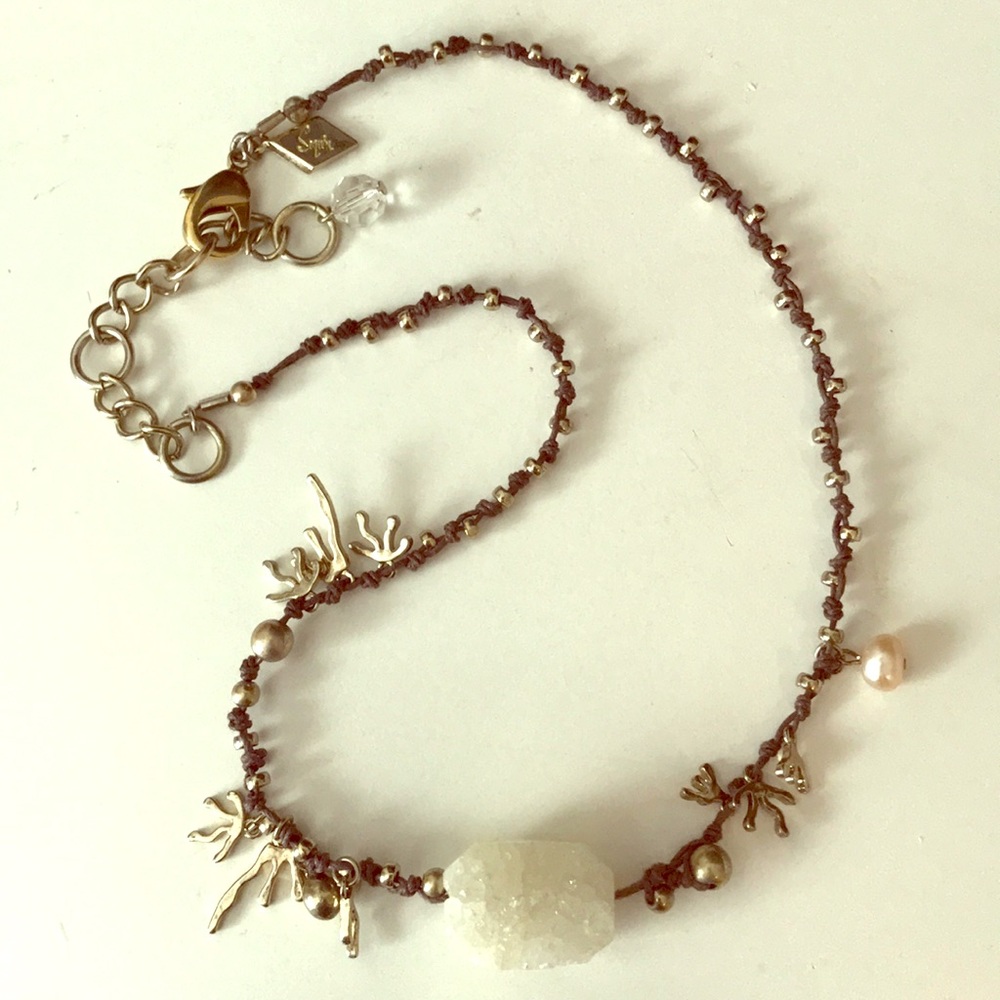 Sequin Druzy Gold Coral Necklace - Picture 3 of 10